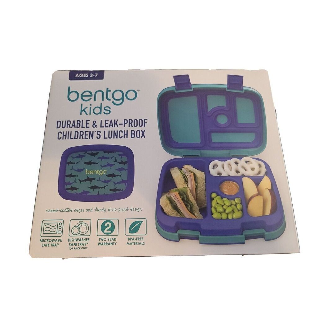 Bentgo Kids Lunch Box Bento-Styled Durable & Leak Proof Sharks NEW Blue Ages 3-7